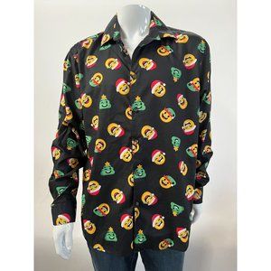 North Pole Trading Happy Face Santa Shirt  L Black  Santa Cotton Holidays